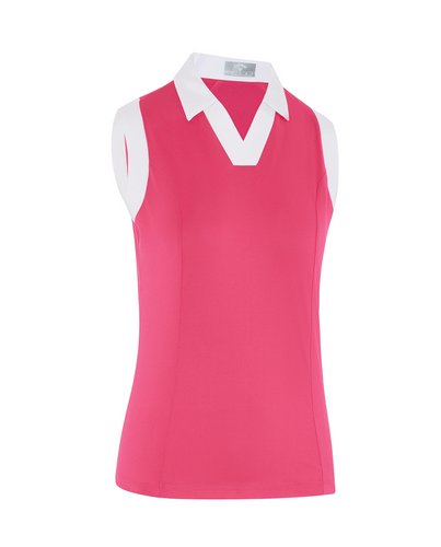 SIZE S - CALLAWAY Sleeveless Block Polo CGKSD034 Pink Peacock