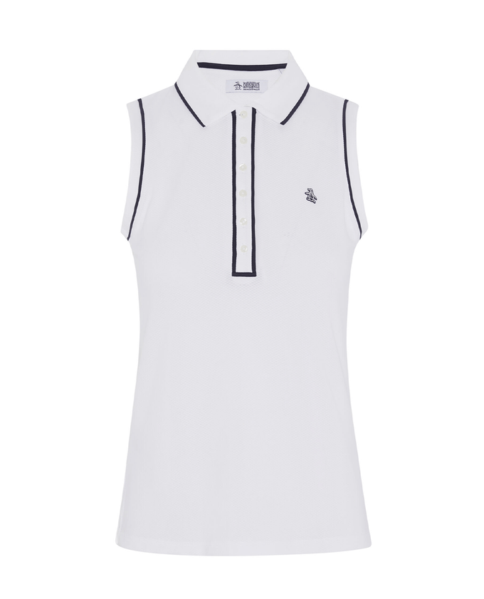 SIZE XL - ORIGINAL PENGUIN Veronica Sleeveless Polo OGKSE047 Bright White