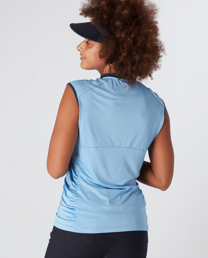 SIZE XS - SWING OUT SISTER Christy Cap Sleeve Polo Tranquil Blue