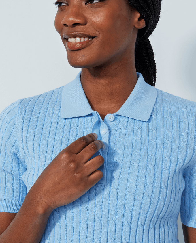 DAILY SPORTS Madelene Cable Knitted Polo 273 Belle Blue