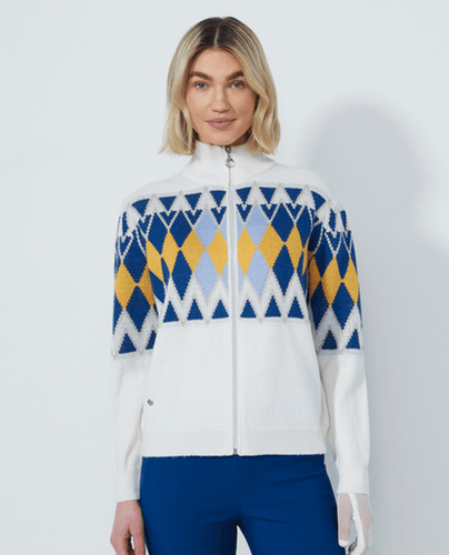 DAILY SPORTS Placed Argyle Lined Cardigan 620 White