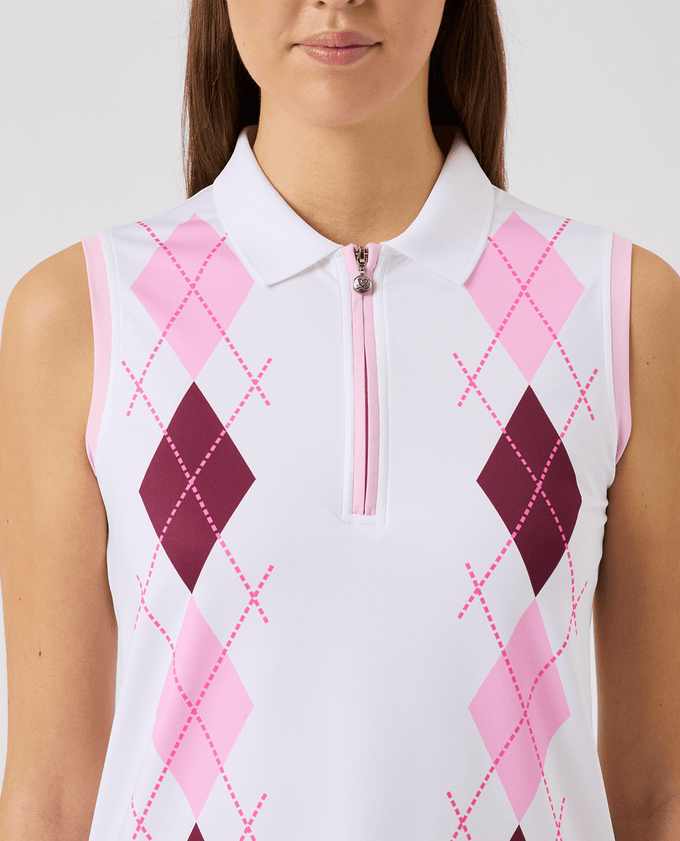DAILY SPORTS Argyle Sleeveless Polo 785 White