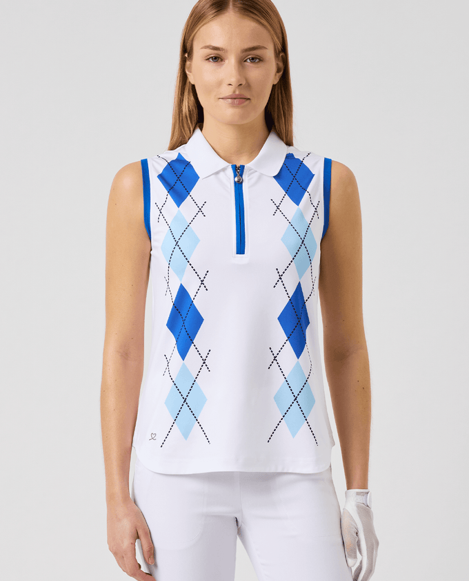 DAILY SPORTS Argyle Sleeveless Polo 785 Mid Blue