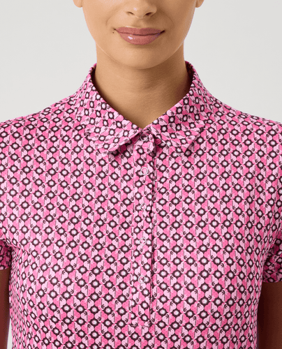 DAILY SPORTS Sheermotion Cap Sleeve Polo 805 Geometric Palm Tree