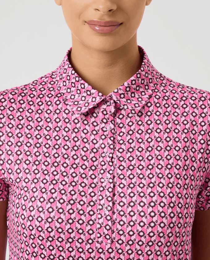DAILY SPORTS Sheermotion Cap Sleeve Polo 805 Geometric Palm Tree