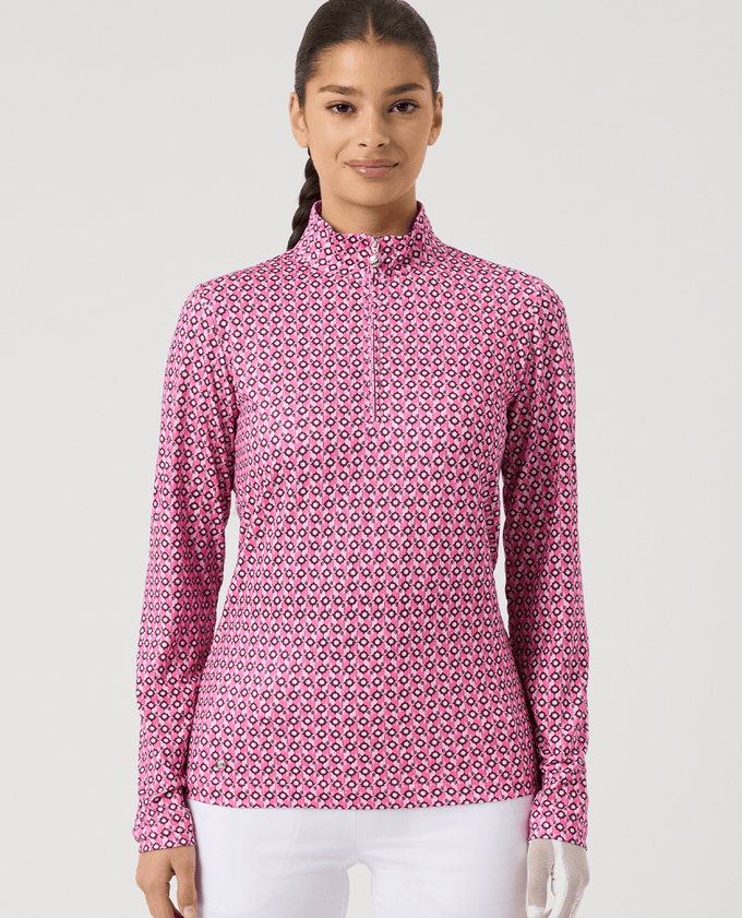 DAILY SPORTS Sheermotion Long Sleeve Polo 806 Geometric Palm Tree