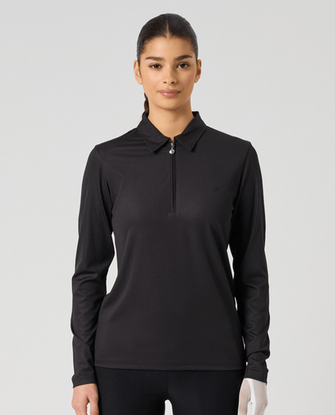 DAILY SPORTS Ribbed Long Sleeve Polo 910 Black