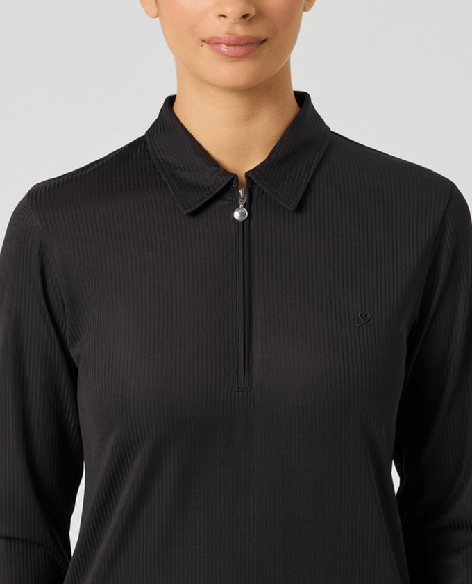 DAILY SPORTS Ribbed Long Sleeve Polo 910 Black