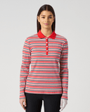 DAILY SPORTS Stripe Rib Long Sleeve Polo 914 Poppy