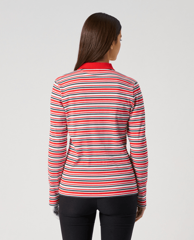 DAILY SPORTS Stripe Rib Long Sleeve Polo 914 Poppy