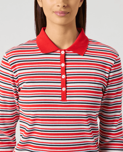 DAILY SPORTS Stripe Rib Long Sleeve Polo 914 Poppy