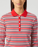 DAILY SPORTS Stripe Rib Long Sleeve Polo 914 Poppy