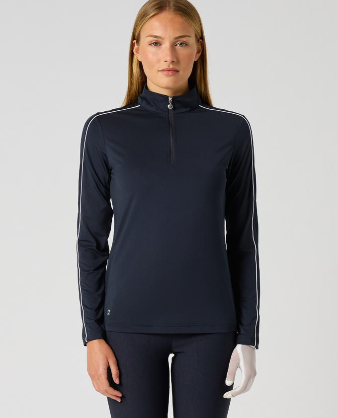 DAILY SPORTS Piping Long Sleeve Polo 917 Navy