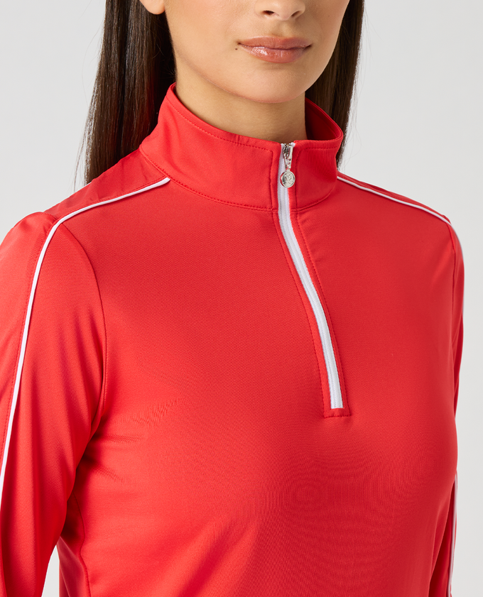 DAILY SPORTS Piping Long Sleeve Polo 917 Poppy Red