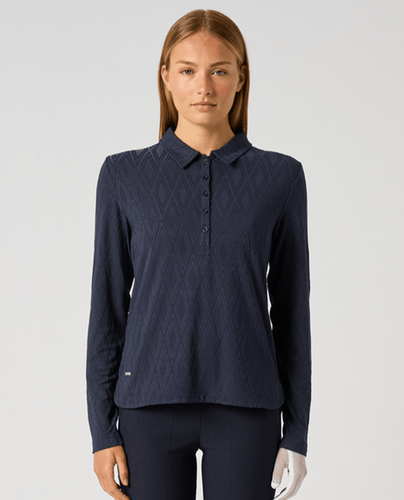 DAILY SPORTS Graphic Jacquard Long Sleeve Polo 921 Navy