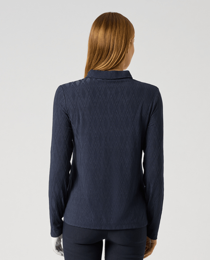 DAILY SPORTS Graphic Jacquard Long Sleeve Polo 921 Navy