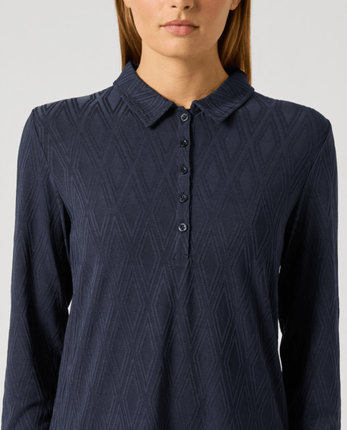 DAILY SPORTS Graphic Jacquard Long Sleeve Polo 921 Navy