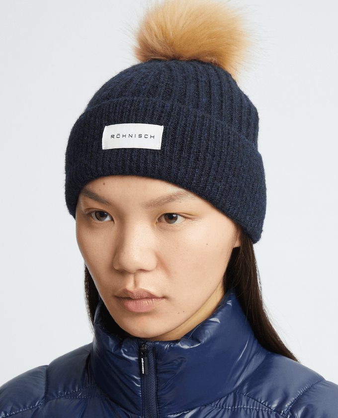 ROHNISCH Pom Braid Beanie Hat Navy