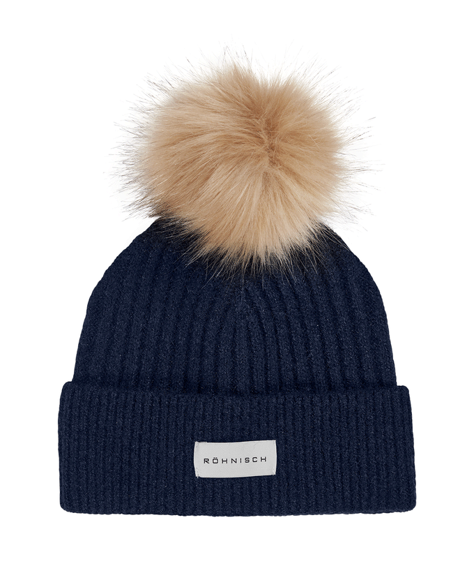 ROHNISCH Pom Braid Beanie Hat Navy