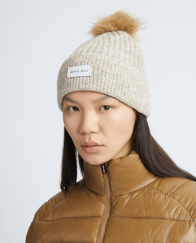 ROHNISCH Pom Braid Beanie Hat Safari