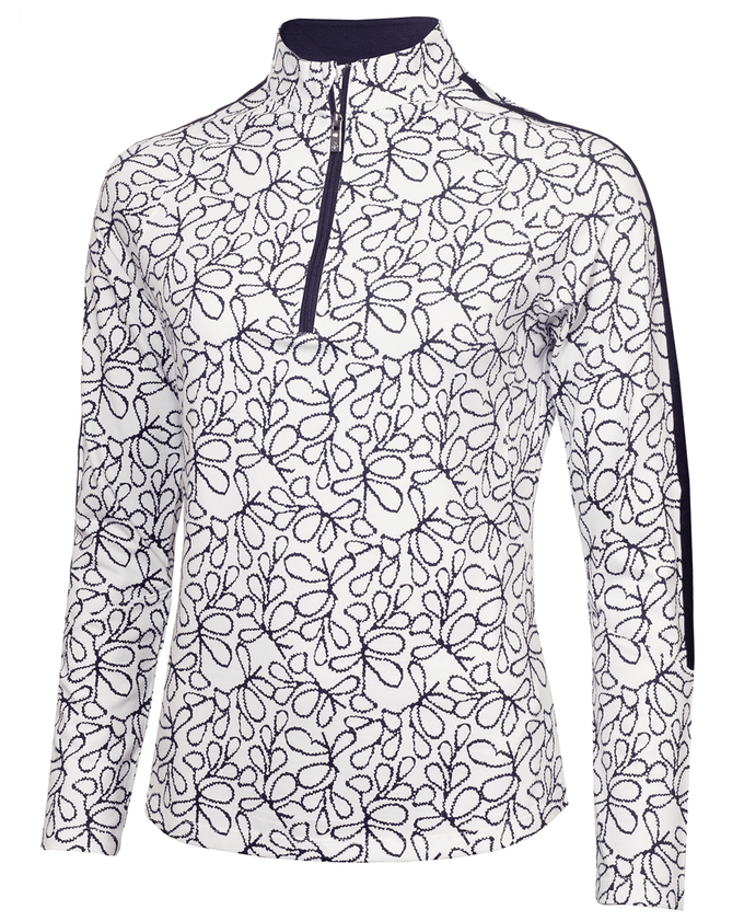 GREEN LAMB Mae Printed Zip Neck 046 White/Navy Flora