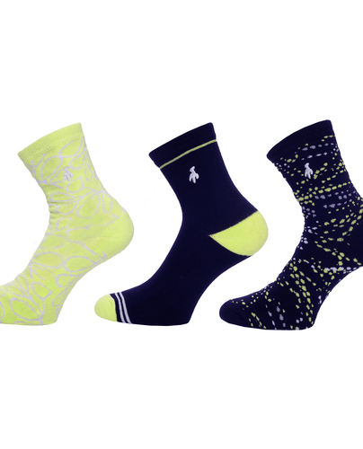 GREEN LAMB 3 Pair Winter Socks Navy/Soft Lime