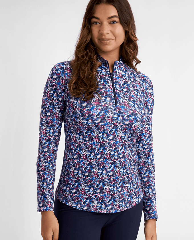GREEN LAMB Elena Printed Long Sleeve 1/4 Zip Top 093 Floral Print