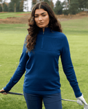 CALLAWAY Women's Soft-Stretch Navy Zip Neck Sweater CGGFG035 Blue Depths