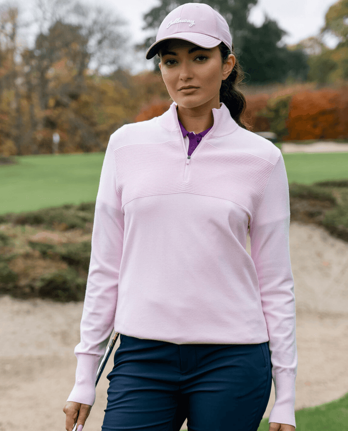 CALLAWAY Women's Soft-Stretch Navy Zip Neck Sweater CGGFG035 Cherry Blossom