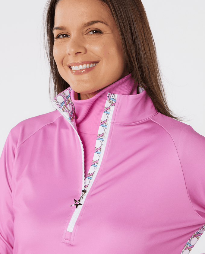 SWING OUT SISTER Heather 1/4 Zip Pattern Fleece Noughty Pink