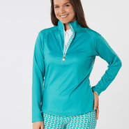SWING OUT SISTER Heidi 1/4 Zip Fleeced Mid Layer Megabyte Teal - S / Megabyte Teal