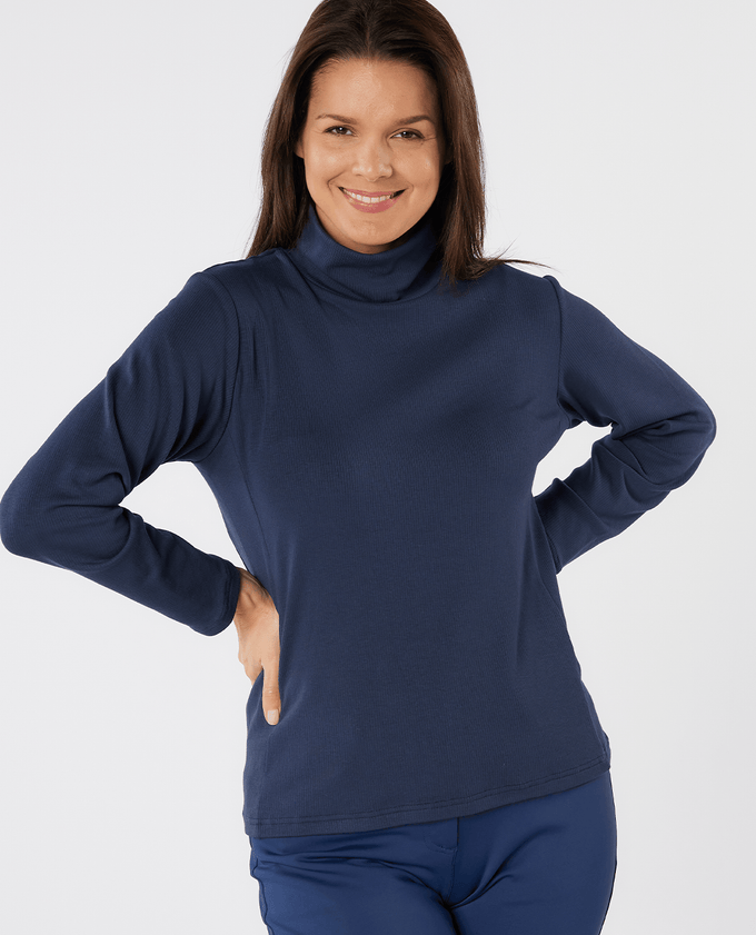 SWING OUT SISTER Natasha Ribbed Roll Neck Navy Blazer
