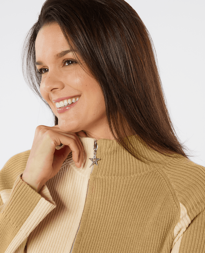 SWING OUT SISTER Rebecca Ribbed Knit Caramel & Parchment