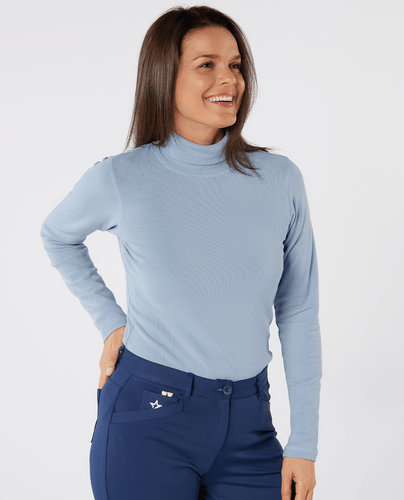 SWING OUT SISTER Natasha Ribbed Roll Neck Blue Aura