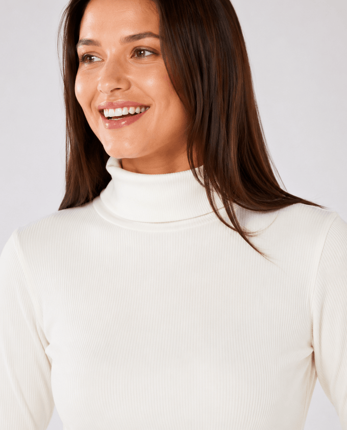 SWING OUT SISTER Natasha Ribbed Roll Neck Optic White