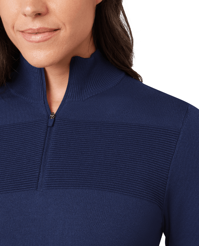 CALLAWAY Women's Soft-Stretch Navy Zip Neck Sweater CGGFG035 Blue Depths