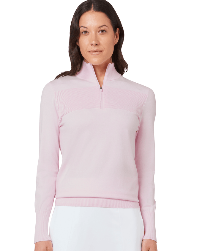 CALLAWAY Women's Soft-Stretch Navy Zip Neck Sweater CGGFG035 Cherry Blossom