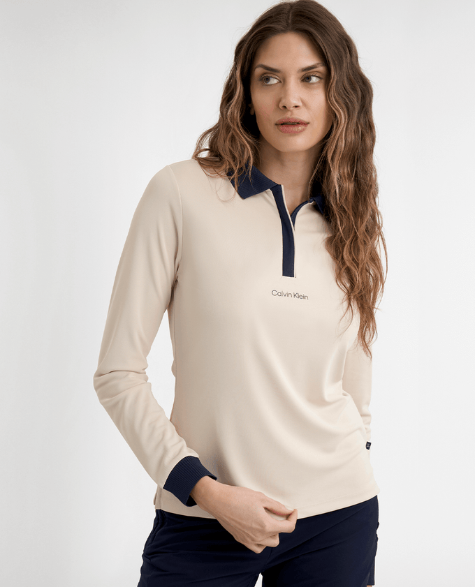 CALVIN KLEIN Mila Long Sleeve Polo 990 Tapioca