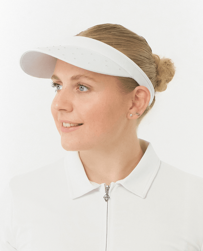 Crystal Clip Golf Visor with Ball Marker - White