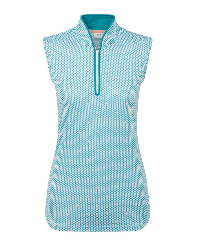 FOOTJOY Zip Front Tank Printed Sleeveless Polo 39364 Tile Blue