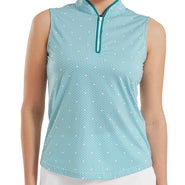 SIZE XS - FOOTJOY Zip Front Tank Printed Sleeveless Polo 39364 Tile Blue - XS / Tile Blue