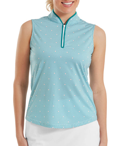 FOOTJOY Zip Front Tank Printed Sleeveless Polo 39364 Tile Blue