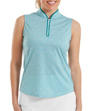 FOOTJOY Zip Front Tank Printed Sleeveless Polo 39364 Tile Blue