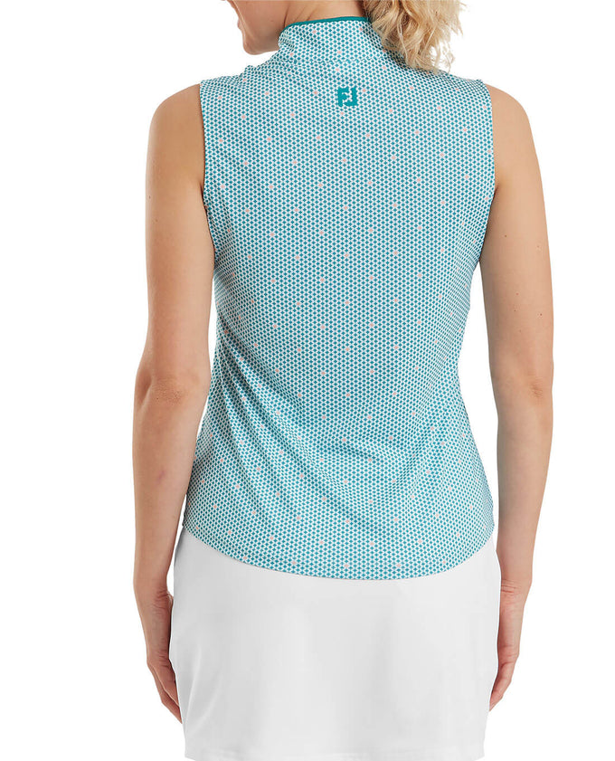 FOOTJOY Zip Front Tank Printed Sleeveless Polo 39364 Tile Blue