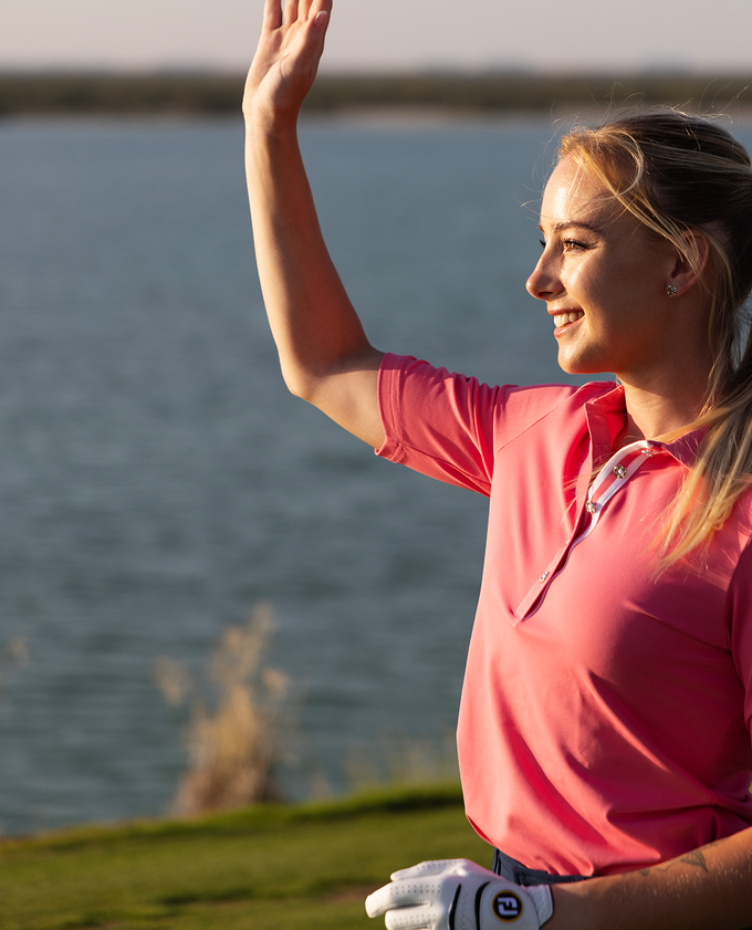 FOOTJOY Half Sleeve Ruched Polo 34236 Pink Lemonade