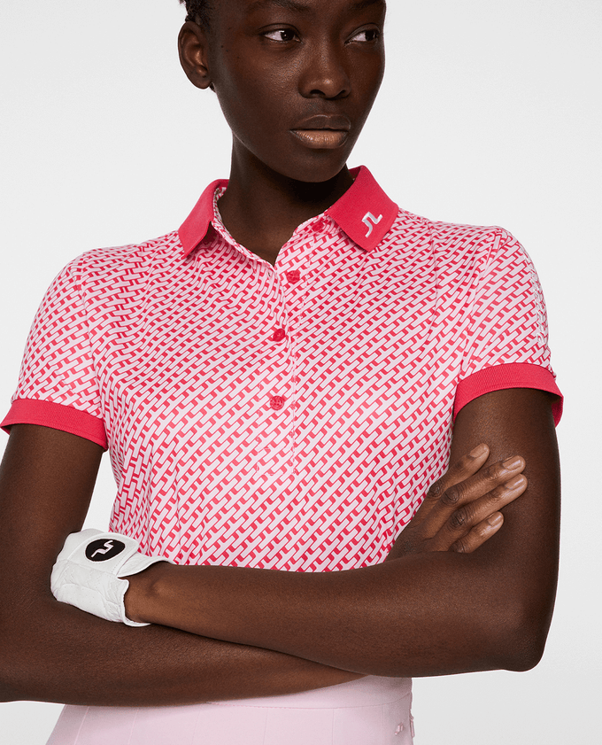 J.Lindeberg Tour Tech Print Polo Tour Geo Pink