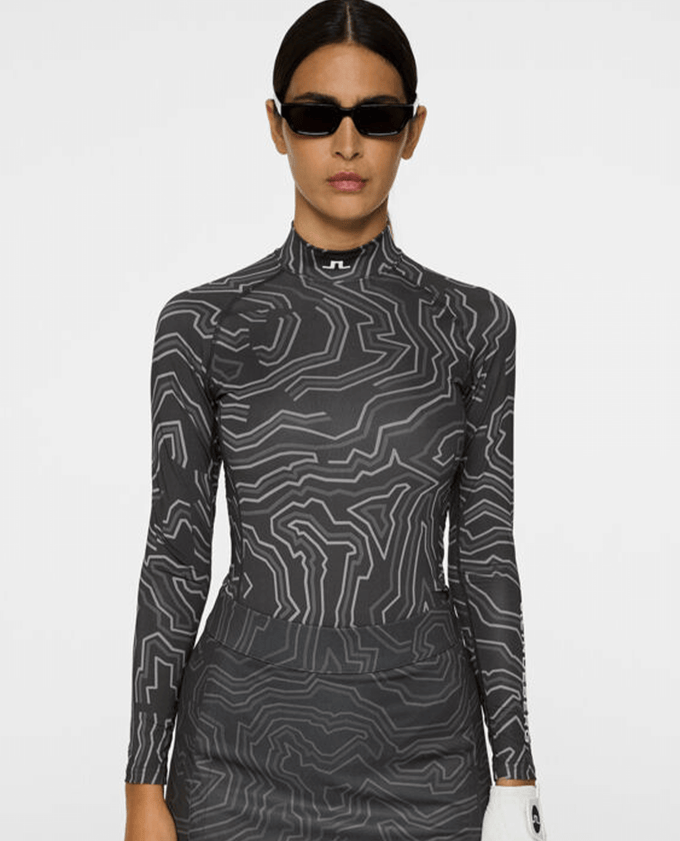 J.Lindeberg Ella Print Long Sleeve Compression Top Topo Asphalt