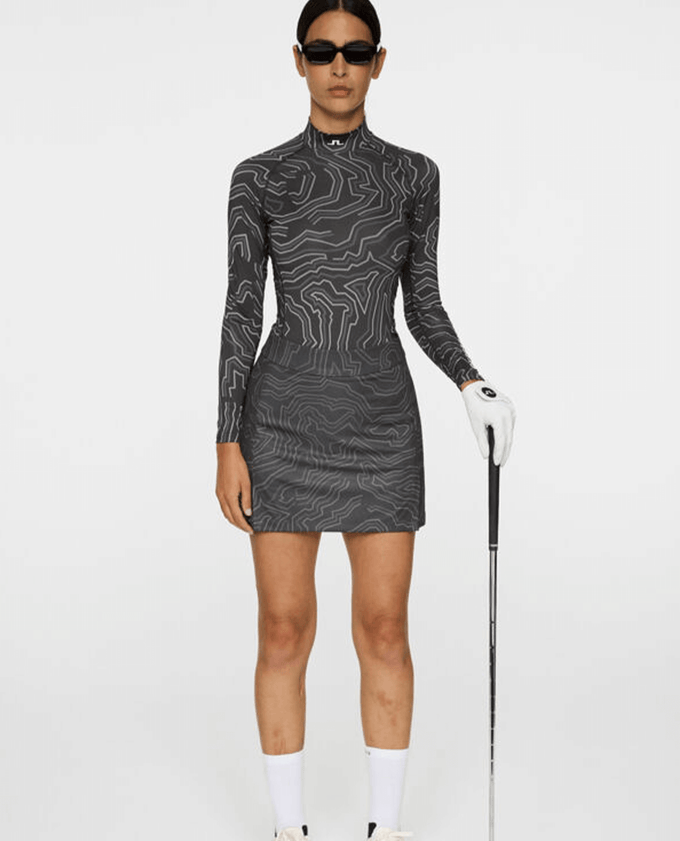 J.Lindeberg Ella Print Long Sleeve Compression Top Topo Asphalt