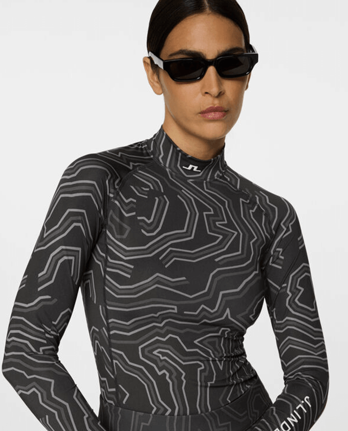 J.Lindeberg Ella Print Long Sleeve Compression Top Topo Asphalt