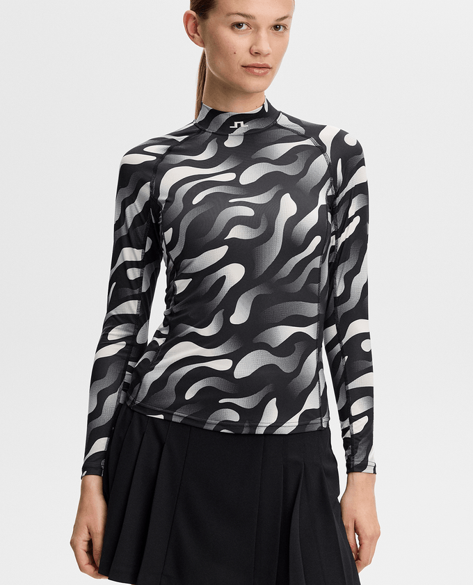 J.Lindeberg Ella Print Long Sleeve Compression Top Bunker Fade Black Moonbeam